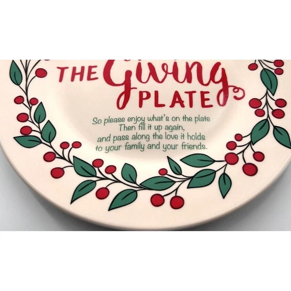 The Giving Plate Ceramic Dish With Inspirational Text & Red Berry Design 9 Inche